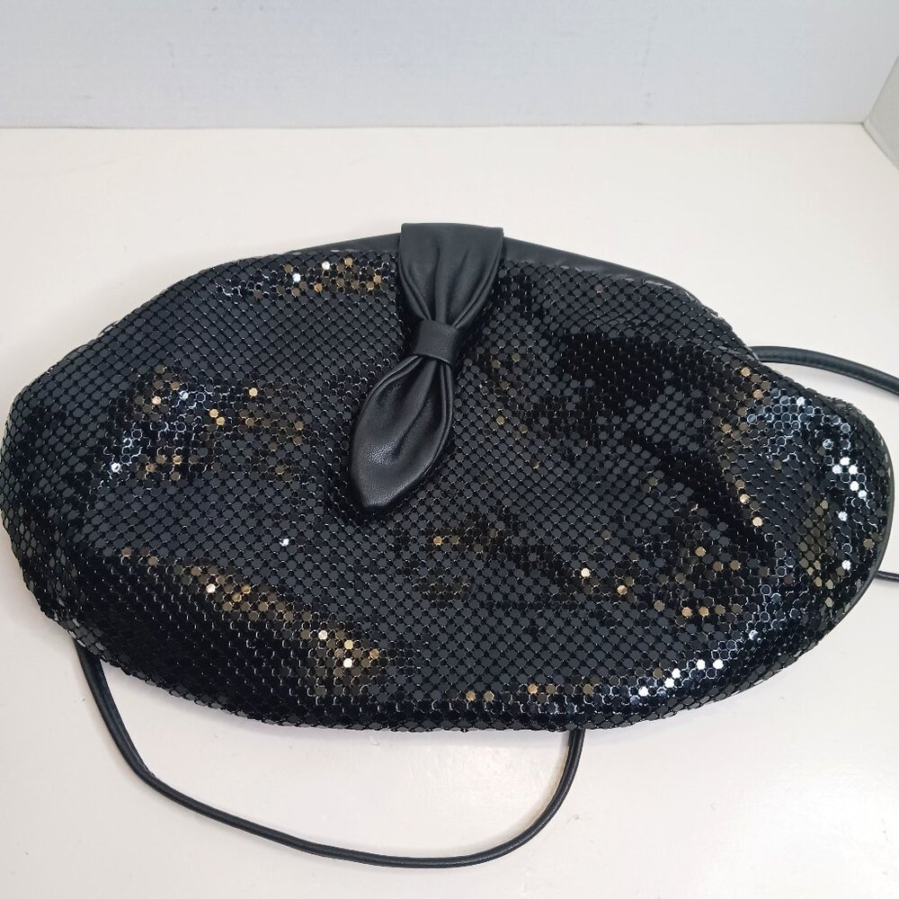 VINTAGE Shoulder Bag Clutch Black Shinny Beaded Large